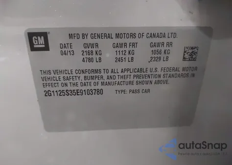 2014 Chevrolet Impala 2Lt from USA, damaged, VIN 2G1125S35E9103780